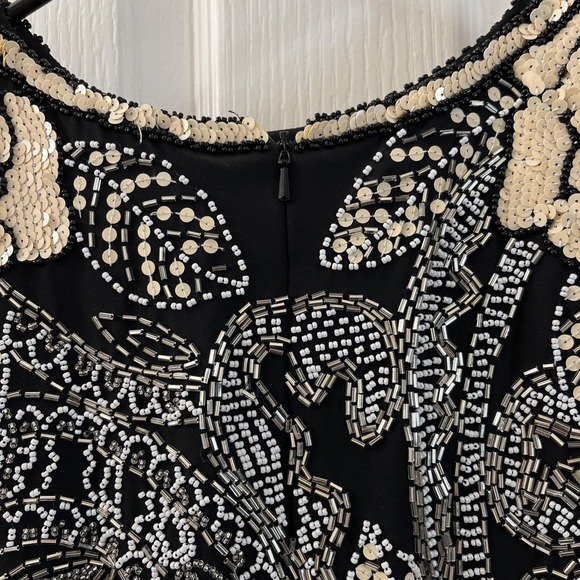 Vintage 90s Black Tie Gown Women's 6 Black Ivory Sequin Beaded Chiffon Formal - Picture 7 of 10